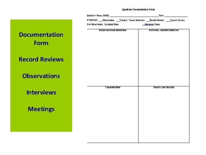 Documentation Form Record Reviews Observations Interviews Meetings 