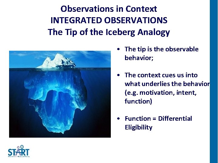 Observations in Context INTEGRATED OBSERVATIONS The Tip of the Iceberg Analogy • The tip