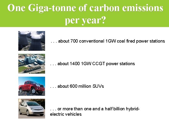 One Giga-tonne of carbon emissions per year? . . . about 700 conventional 1