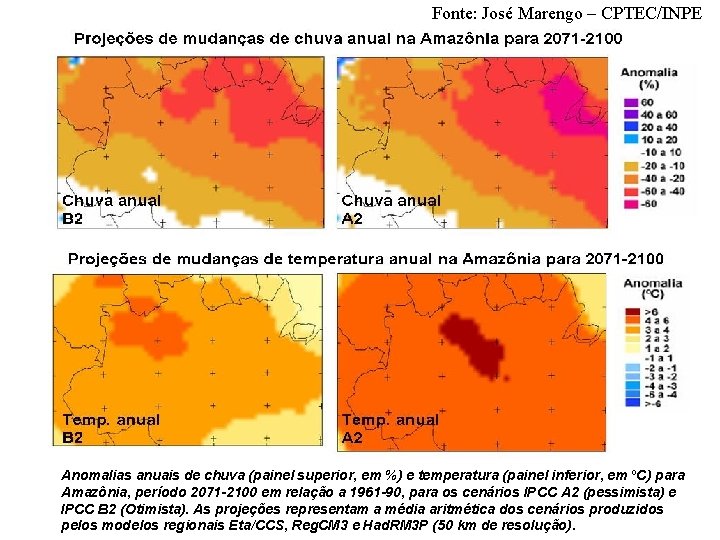 Fonte: José Marengo – CPTEC/INPE Anomalias anuais de chuva (painel superior, em %) e