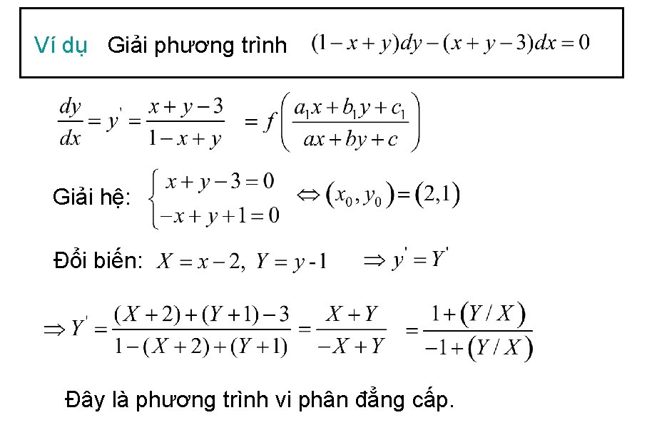 Ví dụ Giải phương trình Giải hệ: Đổi biến: Đây là phương trình vi