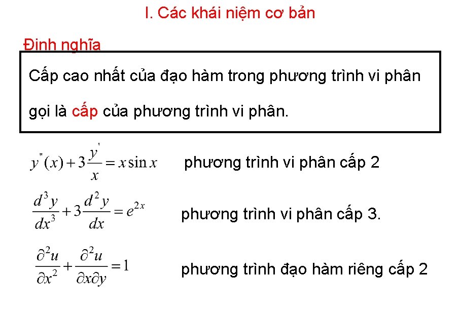 I. Các khái niệm cơ bản Định nghĩa Cấp cao nhất của đạo hàm