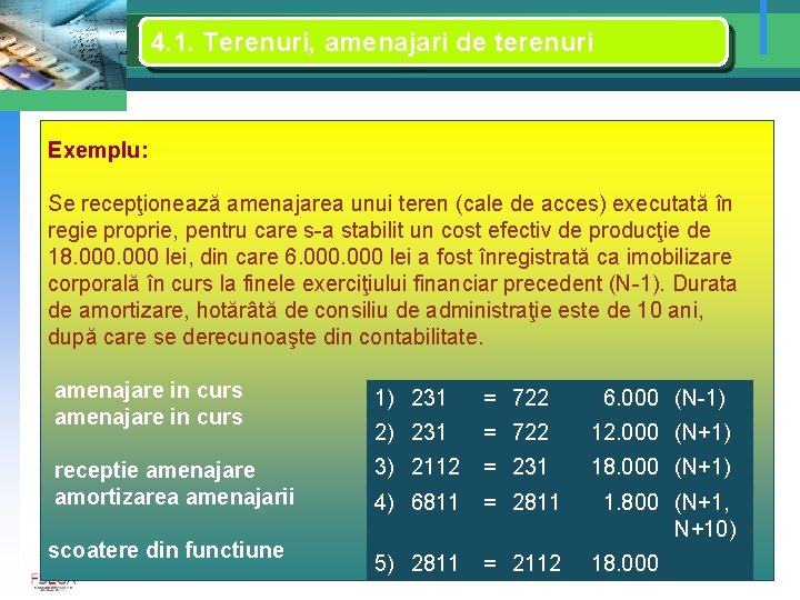 4. 1. Terenuri, amenajari de terenuri Exemplu: Se recepţionează amenajarea unui teren (cale de