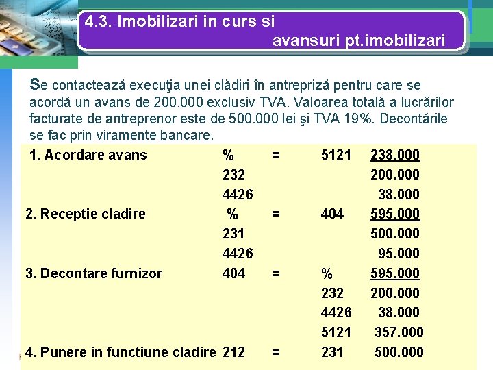 4. 3. Imobilizari in curs si avansuri pt. imobilizari Se contactează execuţia unei clădiri