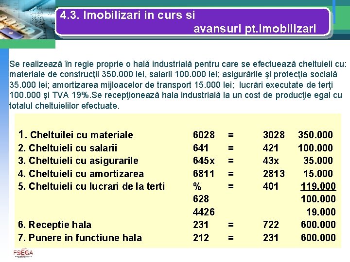 4. 3. Imobilizari in curs si avansuri pt. imobilizari Se realizează în regie proprie