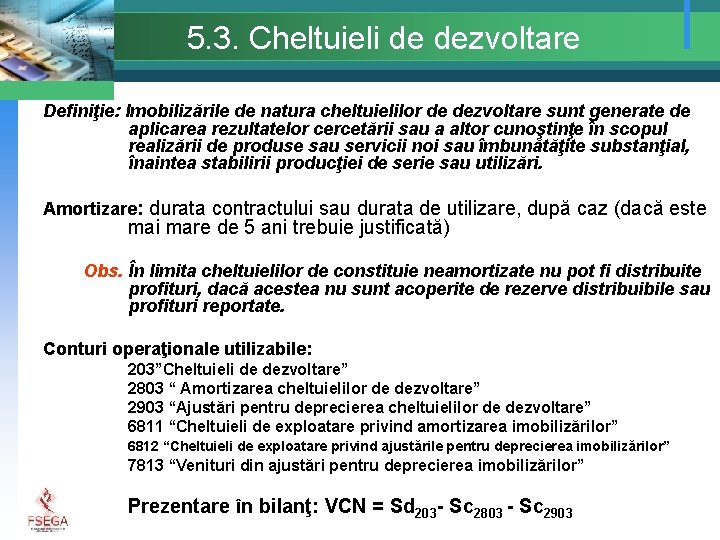 5. 3. Cheltuieli de dezvoltare Definiţie: Imobilizările de natura cheltuielilor de dezvoltare sunt generate