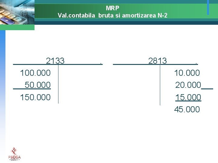 MRP Val. contabila bruta si amortizarea N-2 2133 100. 000 50. 000 150. 000