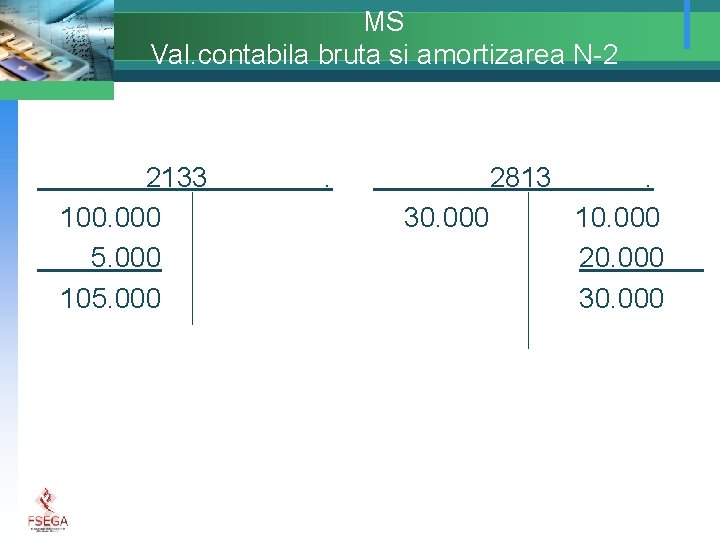 MS Val. contabila bruta si amortizarea N-2 2133 100. 000 5. 000 105. 000