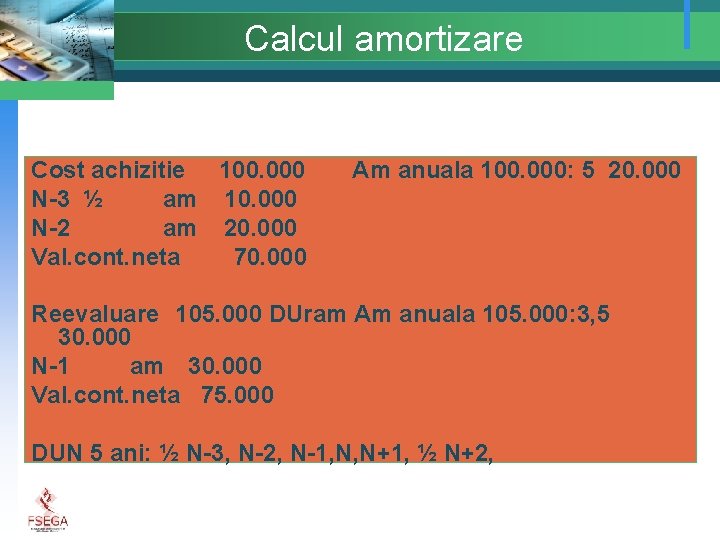 Calcul amortizare Cost achizitie 100. 000 N-3 ½ am 10. 000 N-2 am 20.