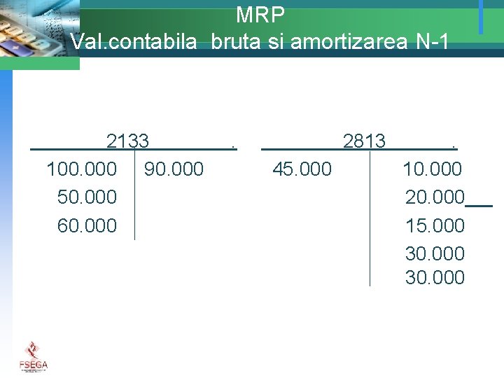 MRP Val. contabila bruta si amortizarea N-1 2133 100. 000 90. 000 50. 000
