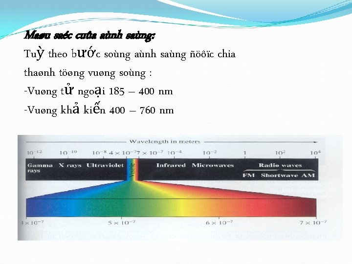 Maøu saéc cuûa aùnh saùng: Tuỳ theo bước soùng aùnh saùng ñöôïc chia thaønh