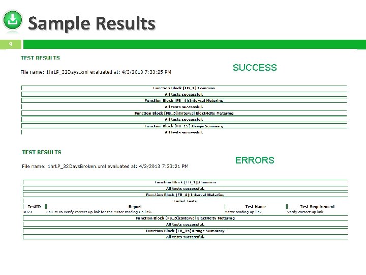 Sample Results 9 SUCCESS ERRORS 