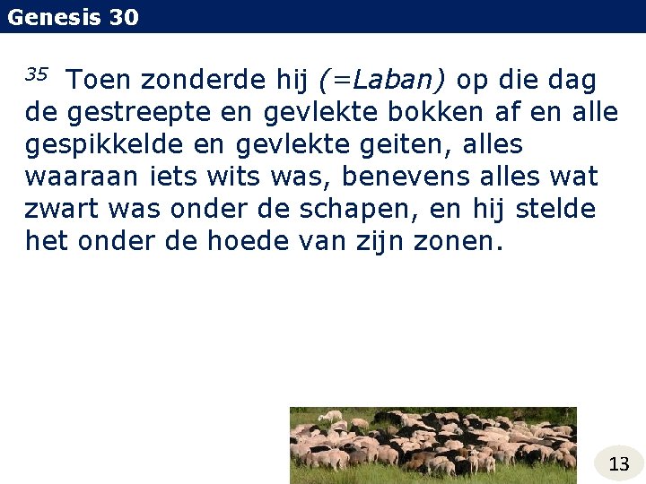 Genesis 30 Toen zonderde hij (=Laban) op die dag de gestreepte en gevlekte bokken