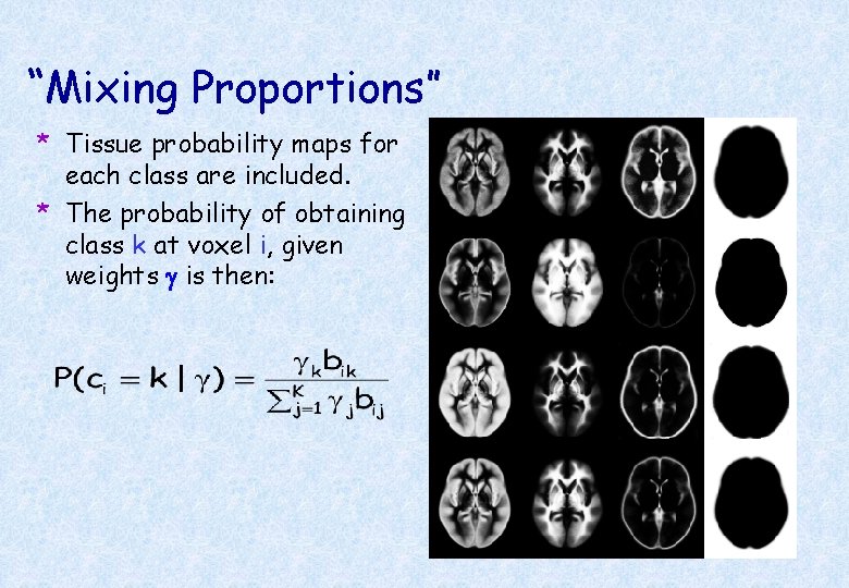 “Mixing Proportions” * Tissue probability maps for each class are included. * The probability