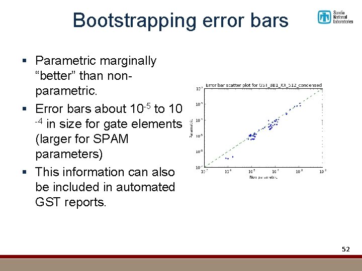 Bootstrapping error bars § Parametric marginally “better” than nonparametric. § Error bars about 10