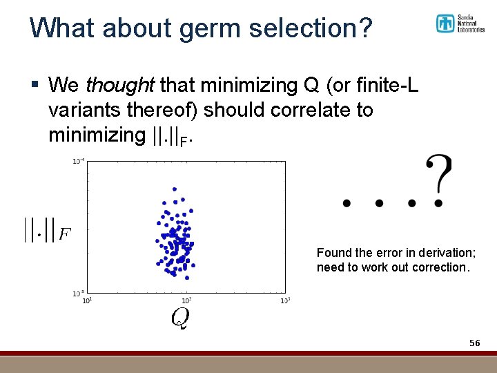 What about germ selection? § We thought that minimizing Q (or finite-L variants thereof)