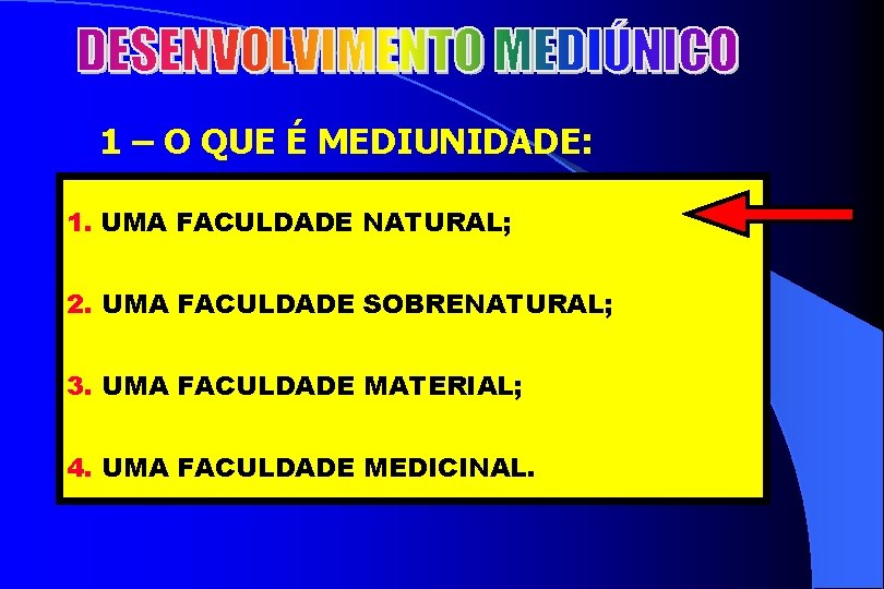 2 1 – O QUE É MEDIUNIDADE: 1. UMA FACULDADE NATURAL; 2. UMA FACULDADE