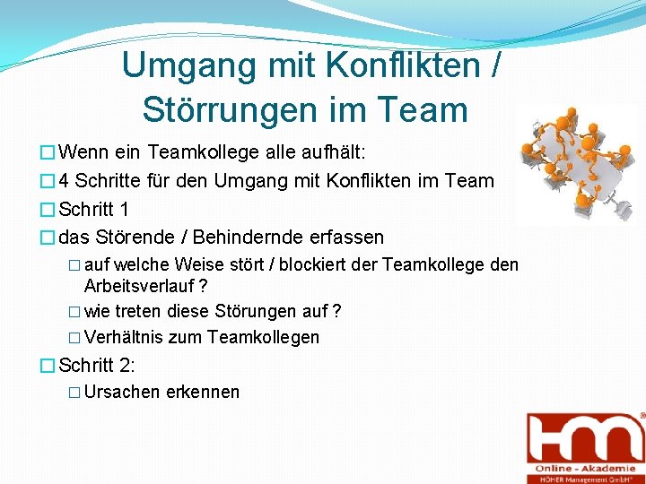  Umgang mit Konflikten / Störrungen im Team �Wenn ein Teamkollege alle aufhält: �