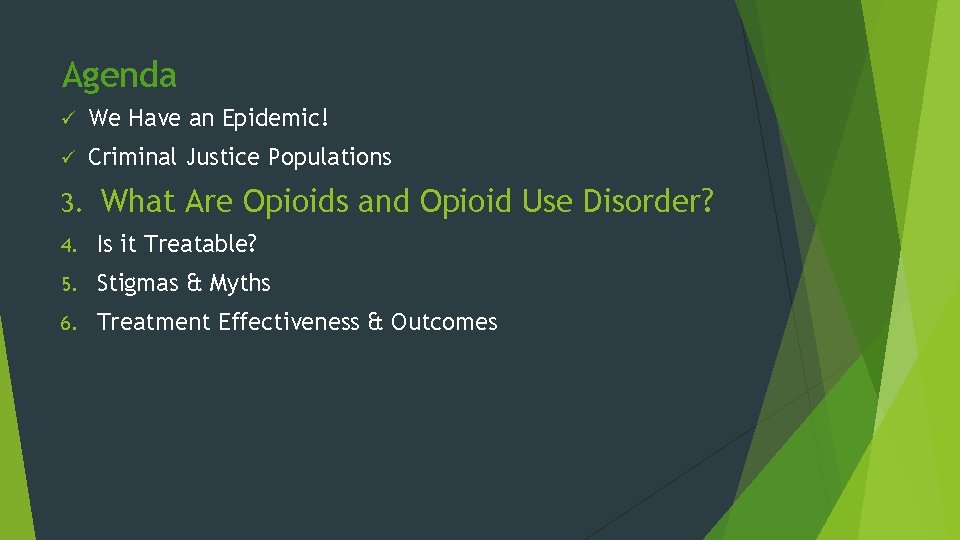 Agenda ü We Have an Epidemic! ü Criminal Justice Populations 3. What Are Opioids