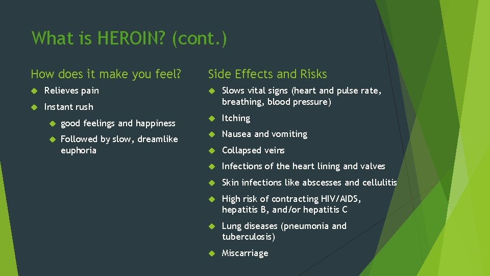 What is HEROIN? (cont. ) How does it make you feel? Relieves pain Instant