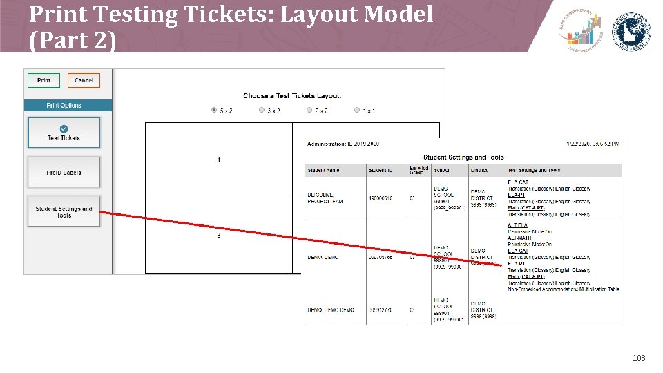 Print Testing Tickets: Layout Model (Part 2) 103 