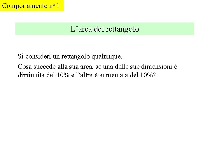 Comportamento no 1 L’area del rettangolo Si consideri un rettangolo qualunque. Cosa succede alla