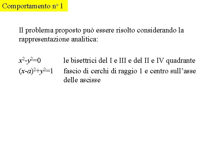 Comportamento no 1 Il problema proposto può essere risolto considerando la rappresentazione analitica: x
