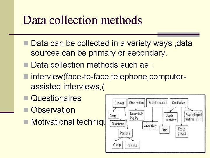 Data collection methods n Data can be collected in a variety ways , data