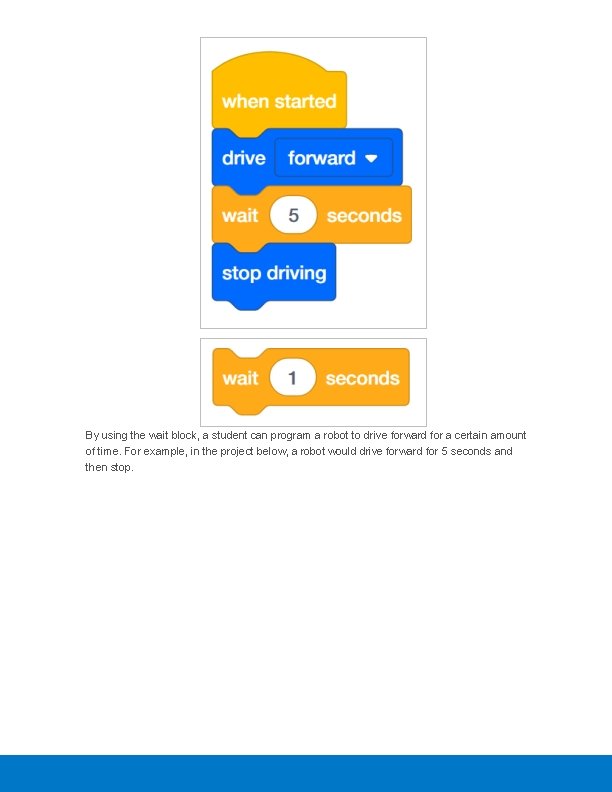 By using the wait block, a student can program a robot to drive forward