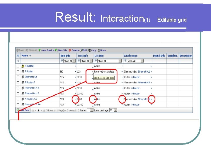 Result: Interaction (1) Editable grid 