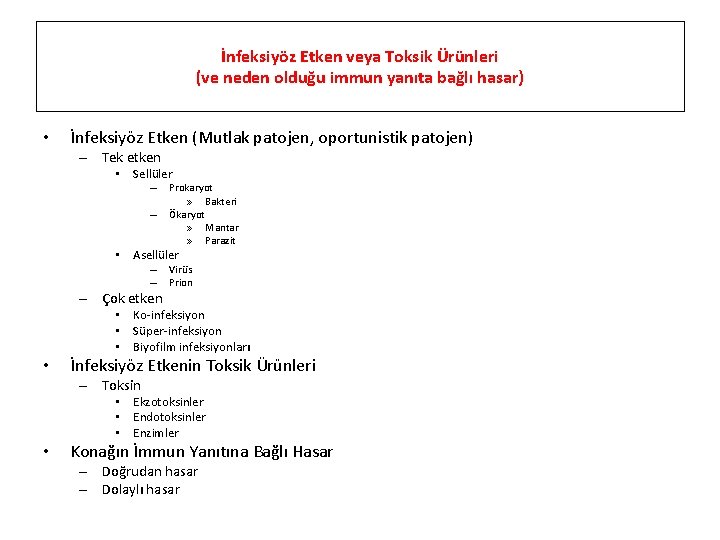 İnfeksiyöz Etken veya Toksik Ürünleri (ve neden olduğu immun yanıta bağlı hasar) • İnfeksiyöz