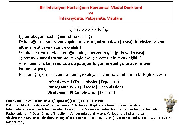 Bir İnfeksiyon Hastalığının Kavramsal Model Denklemi ve İnfeksiyözite, Patojenite, Virulans Ip = (D x