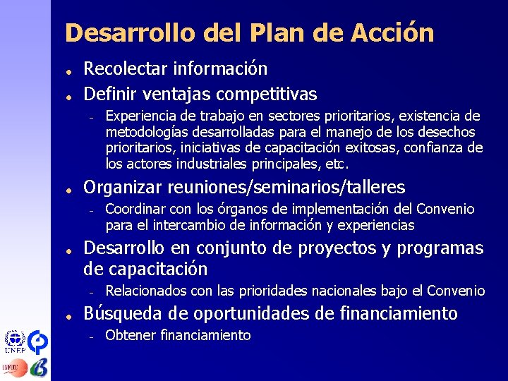 Desarrollo del Plan de Acción = = Recolectar información Definir ventajas competitivas – =