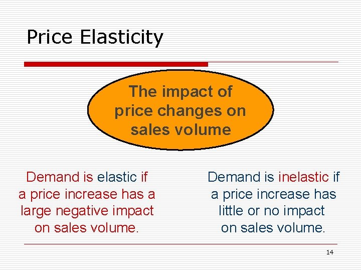 Price Elasticity The impact of price changes on sales volume Demand is elastic if
