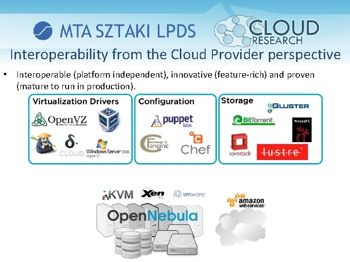 Interoperability from the Cloud Provider perspective • Interoperable (platform independent), innovative (feature-rich) and proven