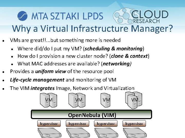 Why a Virtual Infrastructure Manager? VMs are great!!. . . but something more is