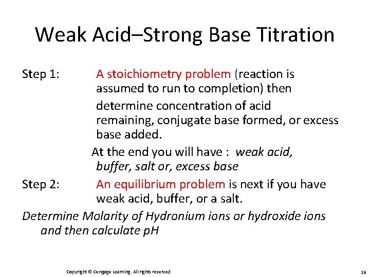 Weak Acid–Strong Base Titration Step 1: A stoichiometry problem (reaction is assumed to run