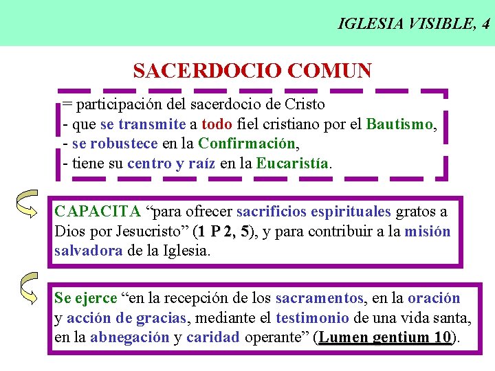 IGLESIA VISIBLE, 4 SACERDOCIO COMUN = participación del sacerdocio de Cristo - que se