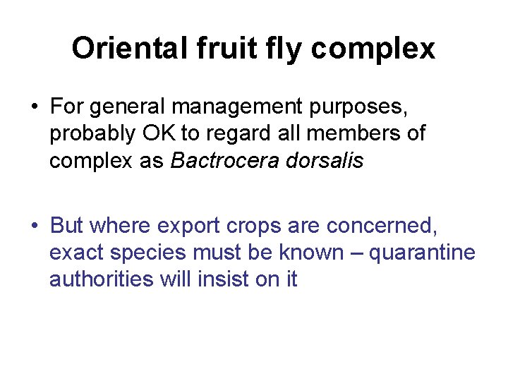 Oriental fruit fly complex • For general management purposes, probably OK to regard all