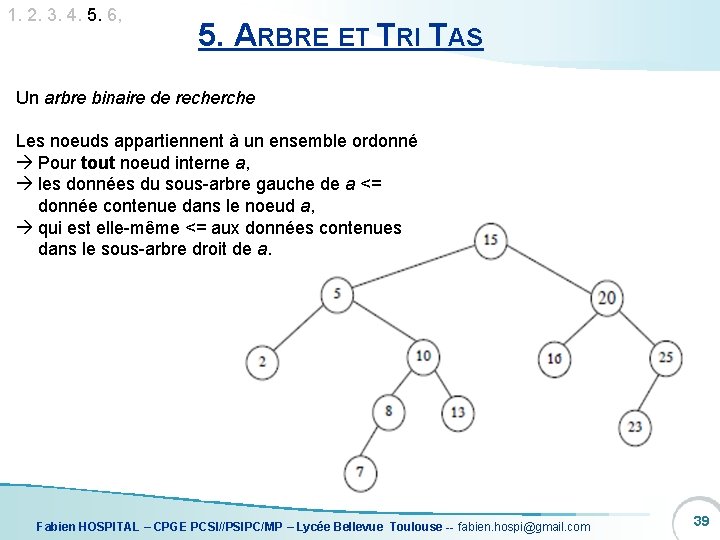 1. 2. 3. 4. 5. 6, 5. ARBRE ET TRI TAS Un arbre binaire