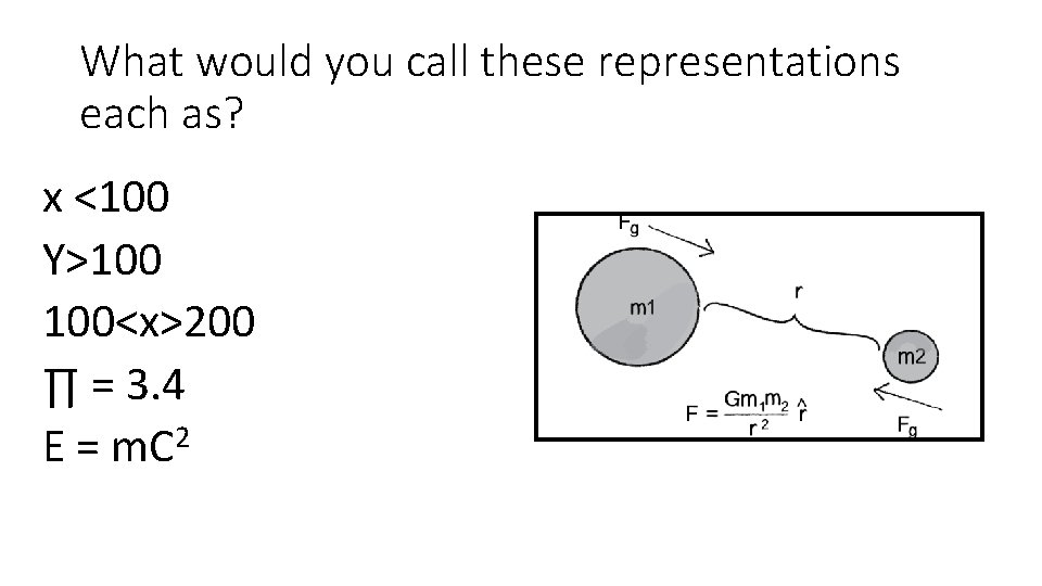 What would you call these representations each as? x <100 Y>100 100<x>200 ∏ =