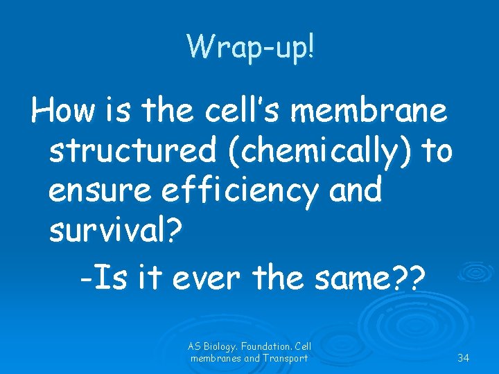 Wrap-up! How is the cell’s membrane structured (chemically) to ensure efficiency and survival? -Is