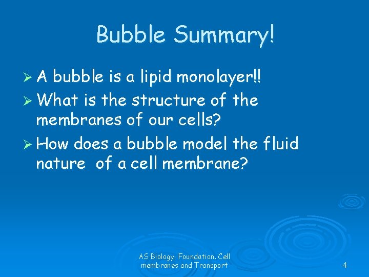 Bubble Summary! ØA bubble is a lipid monolayer!! Ø What is the structure of