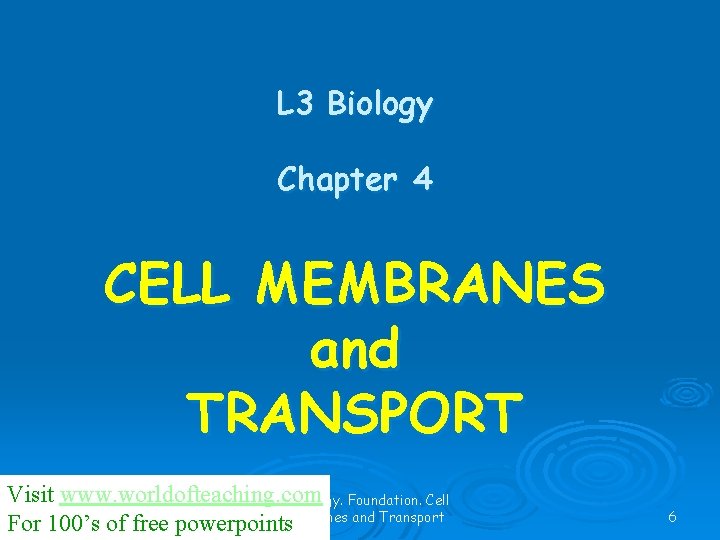 L 3 Biology Chapter 4 CELL MEMBRANES and TRANSPORT Visit www. worldofteaching. com AS