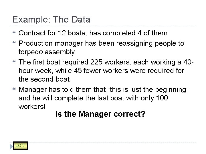 Example: The Data Contract for 12 boats, has completed 4 of them Production manager