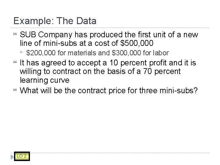 Example: The Data SUB Company has produced the first unit of a new line