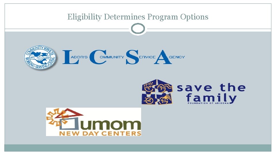 Eligibility Determines Program Options 