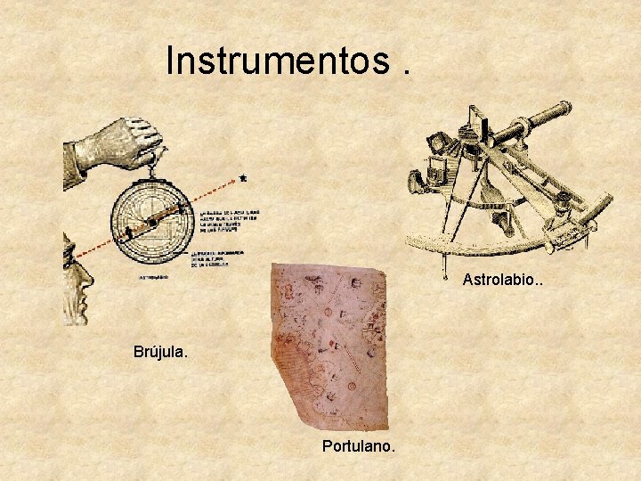 Instrumentos. Astrolabio. . Brújula. Portulano. 