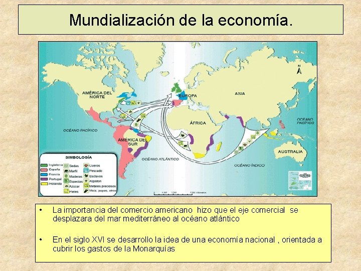 Mundialización de la economía. • La importancia del comercio americano hizo que el eje