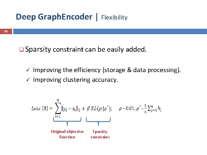Deep Graph. Encoder | Flexibility 46 q Sparsity constraint can be easily added. ü